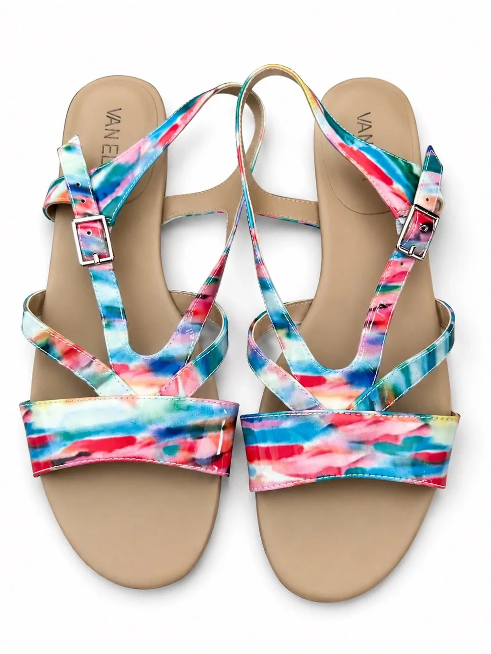 Vaneli Coastal Women’s Sandals Size 8 Multicolor Watercolor Strappy NWOT